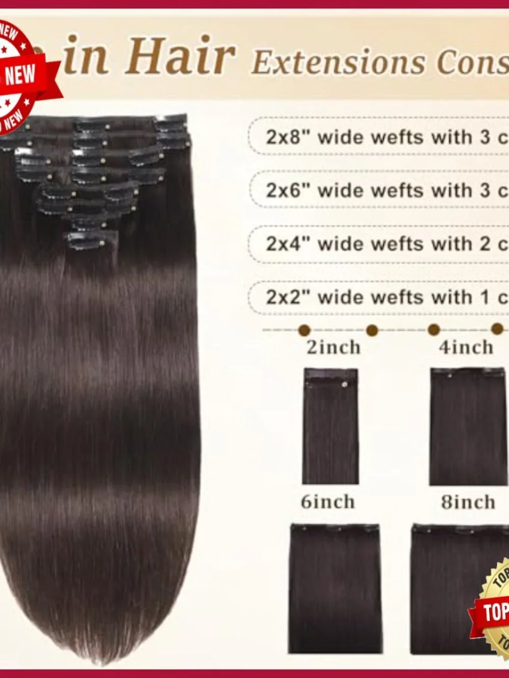 18 Inch Clip In Human Hair Extensions 8 Piece Set Straight Double Weft